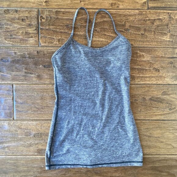Lululemon Tank Top Women's 2 Gray Power Y Built In Bra Workout Yoga - Picture 1 of 8